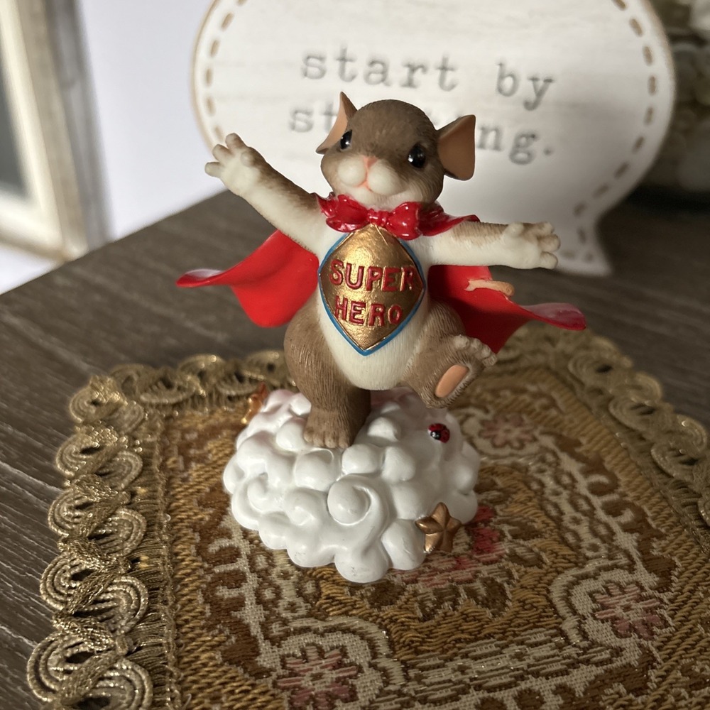 Charming Tails Mouse I‎ Think You're Super Red Cape Hero Fitz & Floyd Figurine